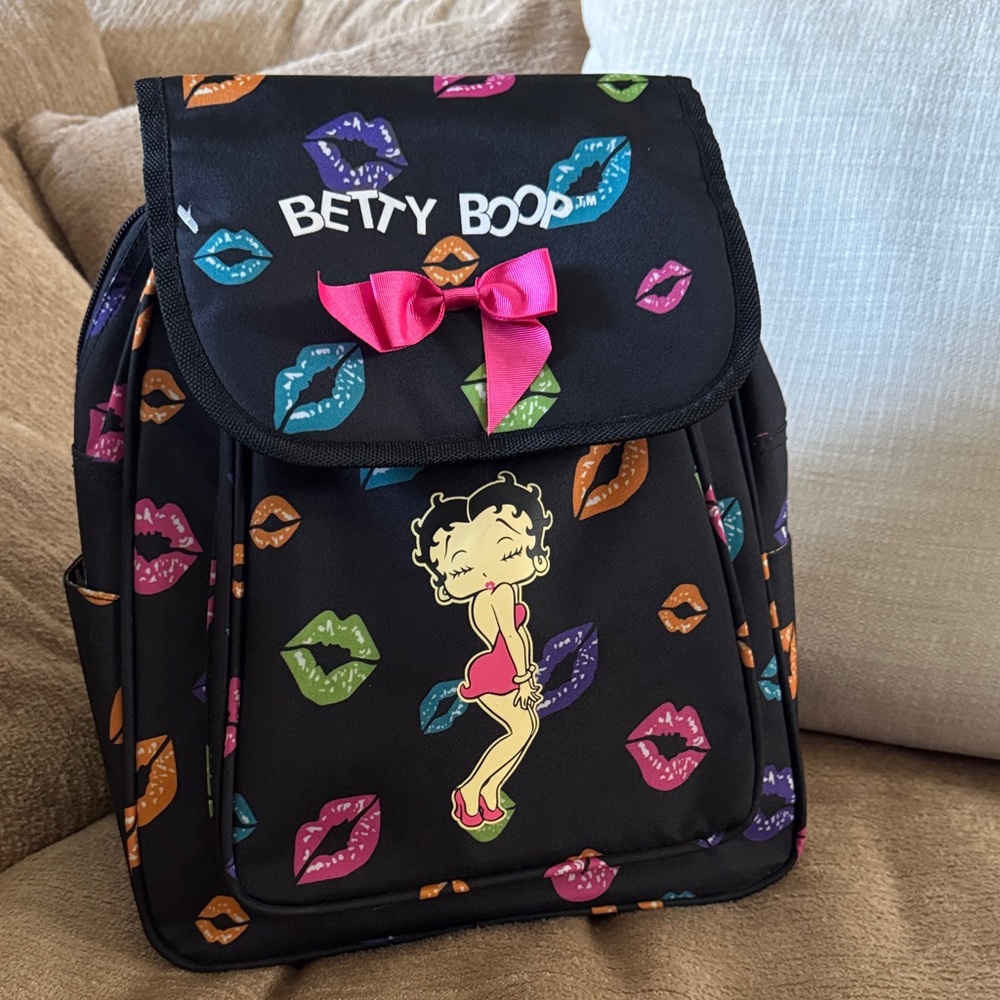 Betty Boop Black Backpack with Colorful Lips